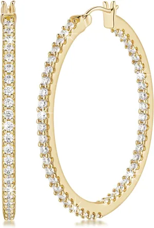 NICRET Hoops 14K Gold Hoop Earrings for Women Dual CZ Hoops Earring for Women 42mm Big Hoop Earrings Gold Jewelry Gifts