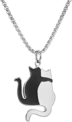 Nishchay Cat Necklace | Stainless Steel Two Cats Hugging Pendant | Quirky Jewelry for Cat Lovers, Cat Mom | Women & Men