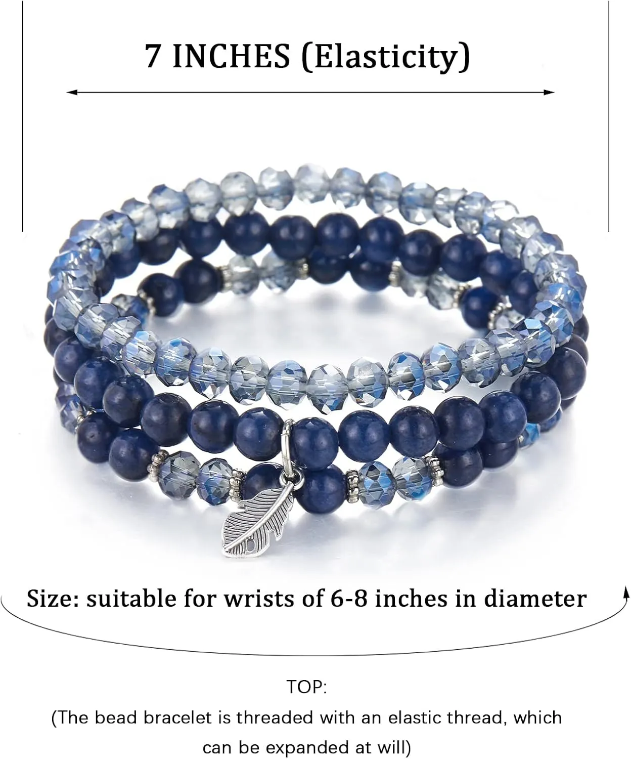 Noessla Stackable Crystal Beaded Bracelets for Women Boho Multi Layer Stretch Bracelets Natural Stone Bead Bracelet with Leaf Charm Jewelry for Women