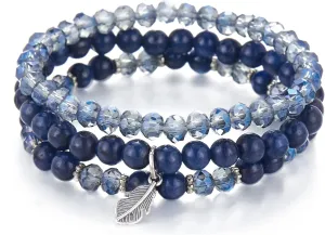 Noessla Stackable Crystal Beaded Bracelets for Women Boho Multi Layer Stretch Bracelets Natural Stone Bead Bracelet with Leaf Charm Jewelry for Women