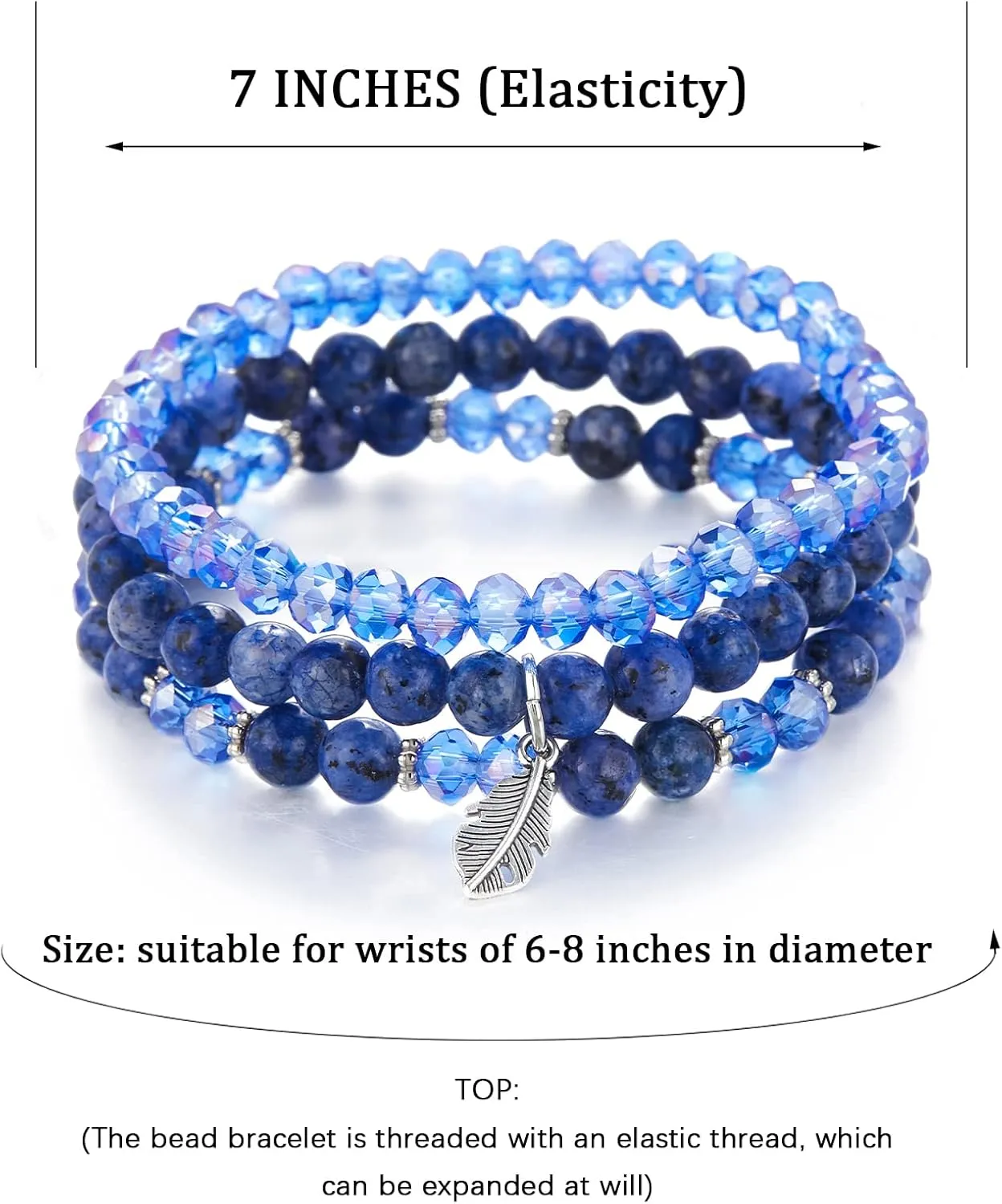 Noessla Stackable Crystal Beaded Bracelets for Women Boho Multi Layer Stretch Bracelets Natural Stone Bead Bracelet with Leaf Charm Jewelry for Women