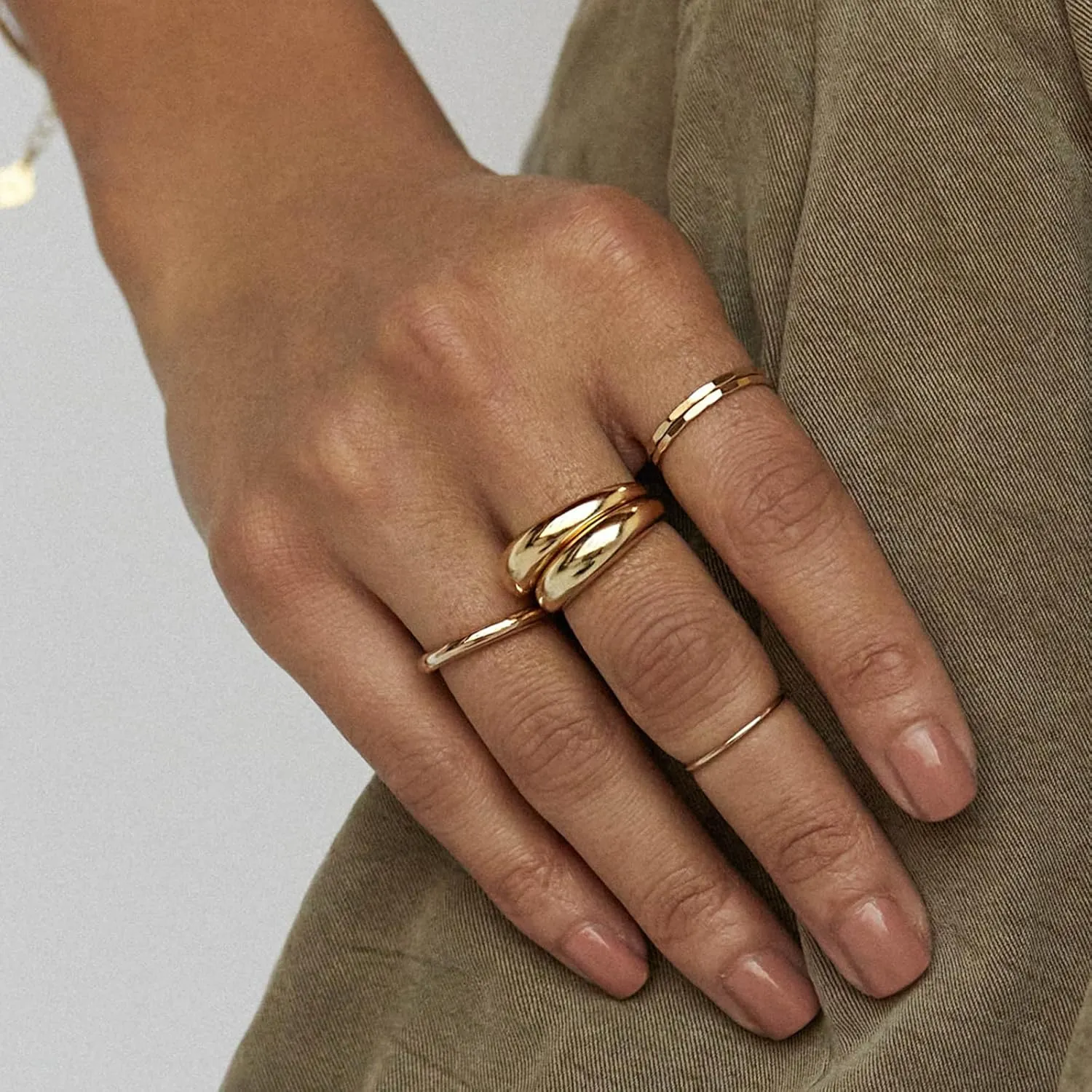 NOKMIT Chunky Dome Rings for Women Dainty 14K Gold Silver Tone Cute Bold Dome Statement Ring Thick Minimalist Thumb Band High Polished Smooth Comfort Fit Size 5-10