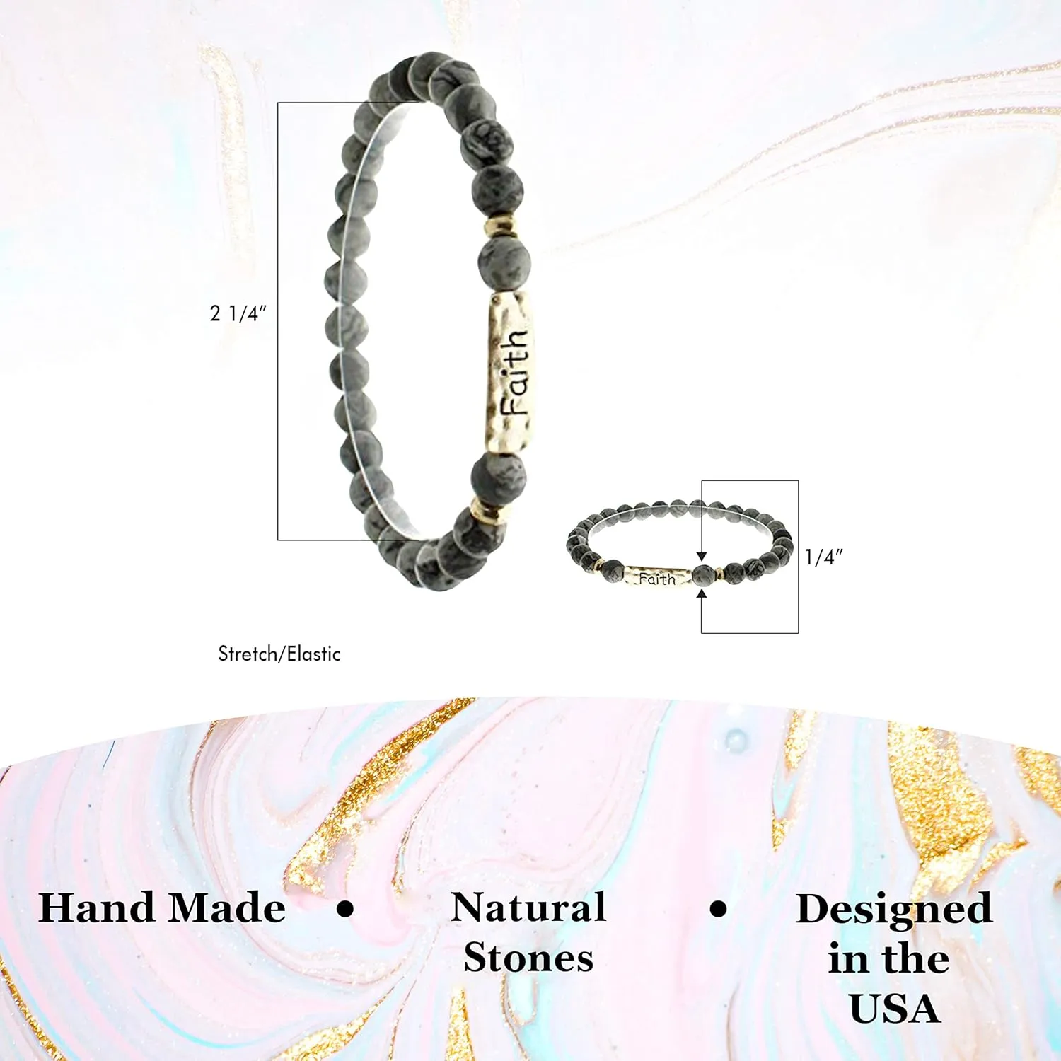NTLX Inspirational Bracelets for Women  Faith Bracelet  Natural Stone Stretch Message Bracelet  Gift Box Included - Great Gift