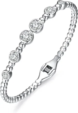 NUZON 18K Gold/Silver Plated Open Cuff Oval Bangles for Women AAA Cubic Zirconia Ball Beaded Stackable Bracelets Adjustable Minimalist Jewelry