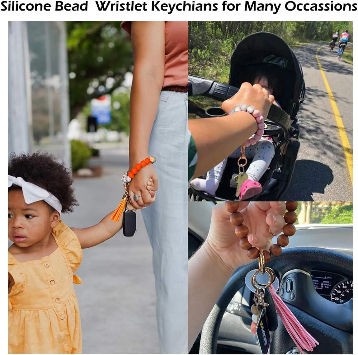 NVENF Silicone Key Ring Bracelet Beaded Wrislet Keychain Portable House Car Keys Ring Holder