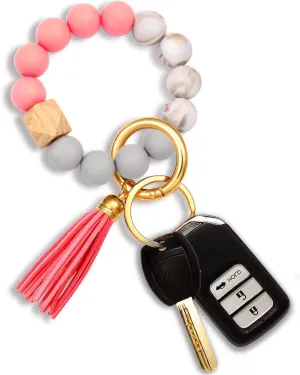 NVENF Silicone Key Ring Bracelet Beaded Wrislet Keychain Portable House Car Keys Ring Holder