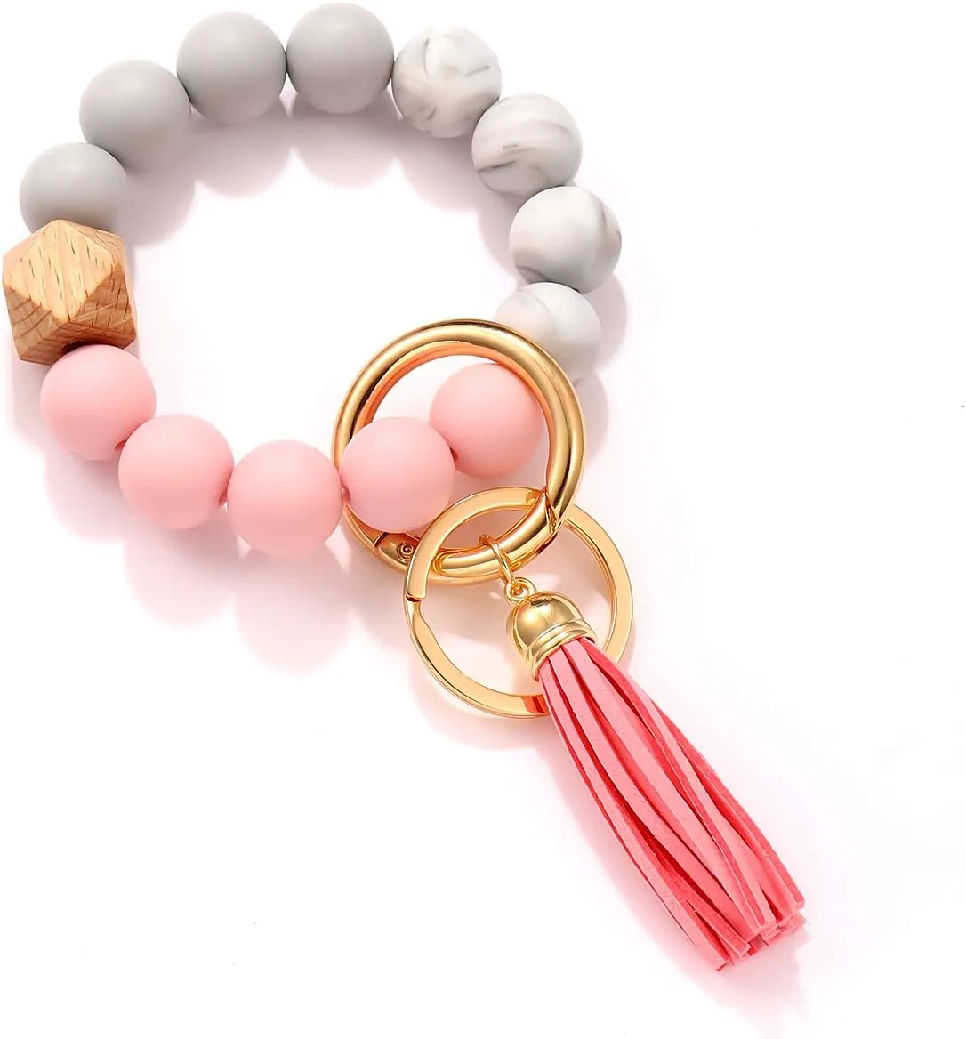 NVENF Silicone Key Ring Bracelet Beaded Wrislet Keychain Portable House Car Keys Ring Holder