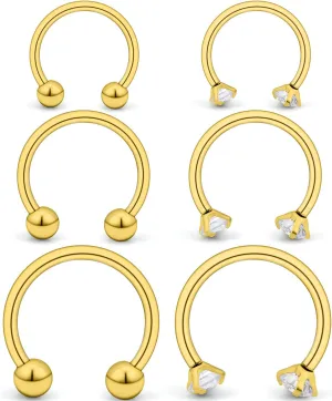 Ocptiy 16G Horseshoes Septum Rings 316L Surgical Steel Septum Nose Rings Cartilage Helix Tragus Earring Hoop Eyebrow Lip Rings Retainer Piercing Jewelry for Women Men 8mm 10mm 12mm