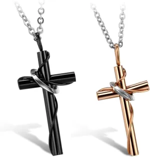 OIDEA Couples Cross Pendant Necklace: Couples Necklace Stainless Steel Matching Necklace Jewelry Gift for Mens Womens