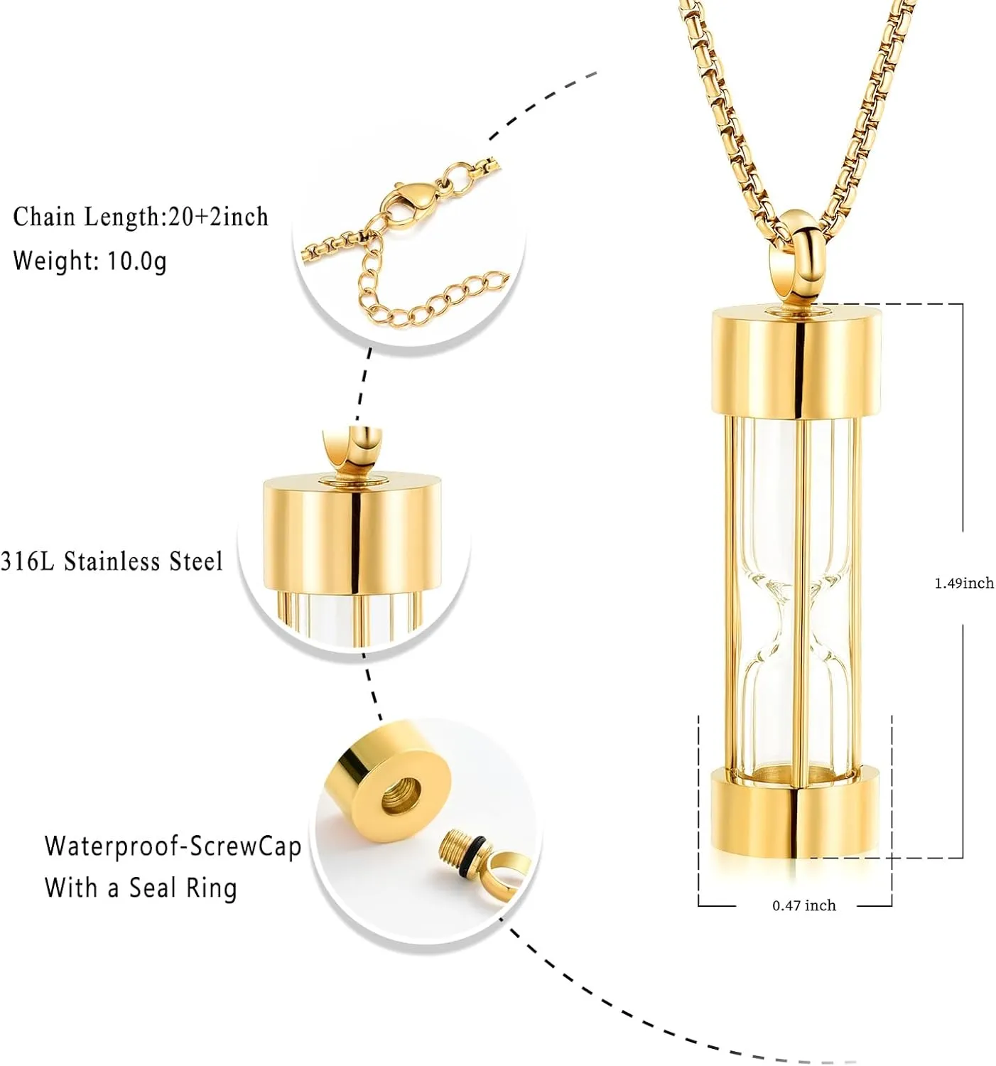 Oinsi Eternity Memory Hourglass Urn Necklace Cremation Jewelry Pendants for Women Men  Gift Box Fill Kits