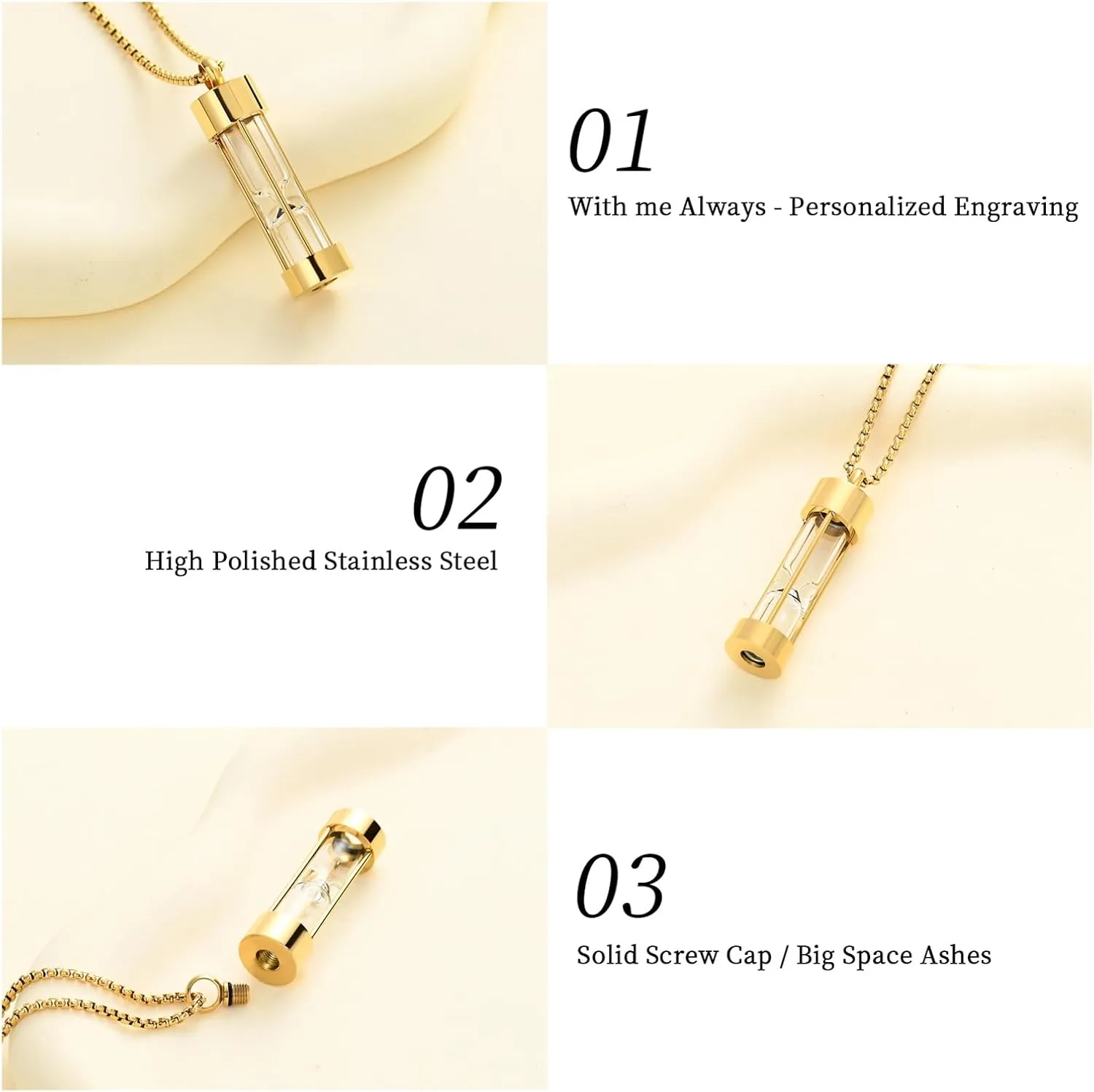 Oinsi Eternity Memory Hourglass Urn Necklace Cremation Jewelry Pendants for Women Men  Gift Box Fill Kits