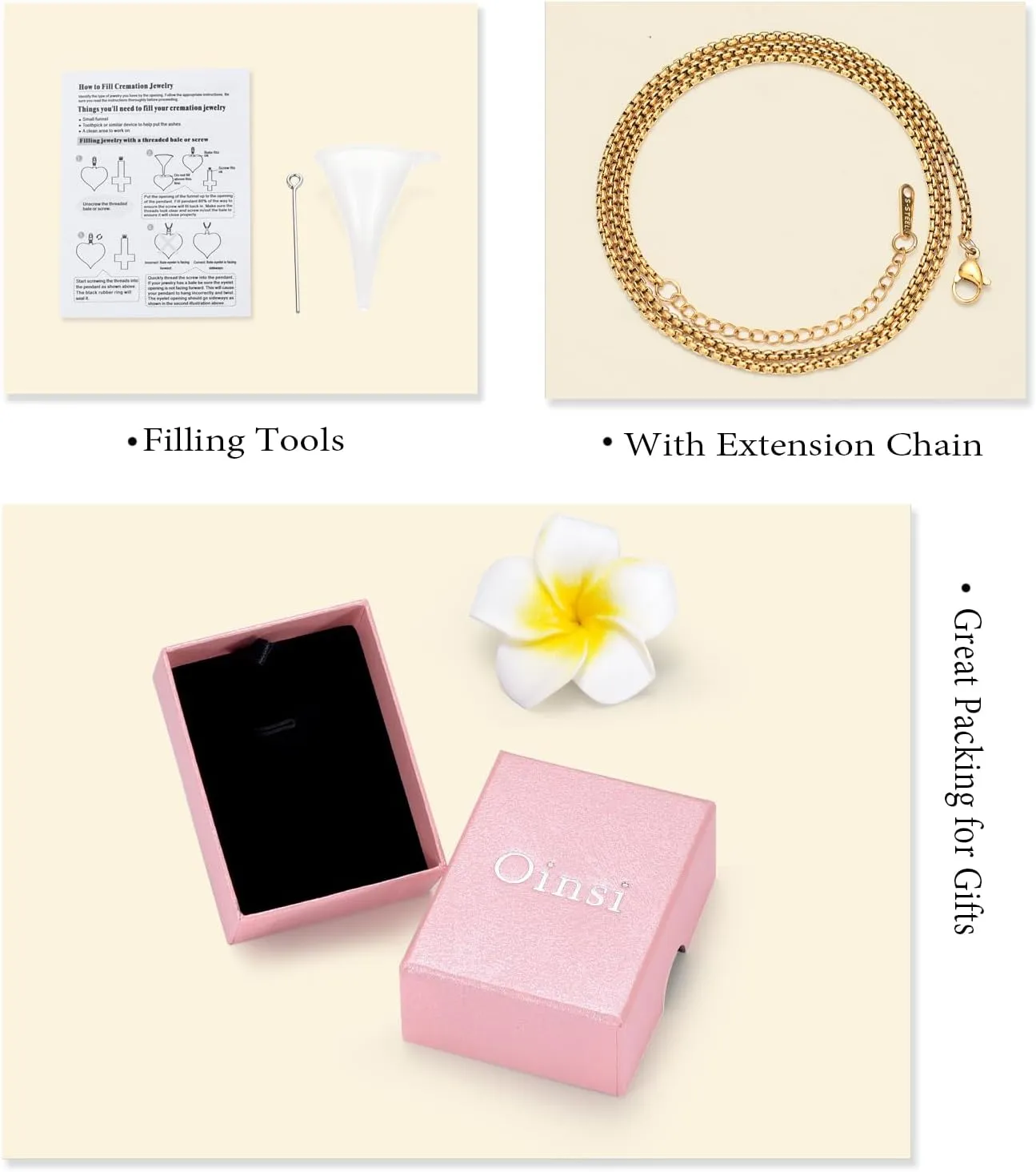 Oinsi Eternity Memory Hourglass Urn Necklace Cremation Jewelry Pendants for Women Men  Gift Box Fill Kits