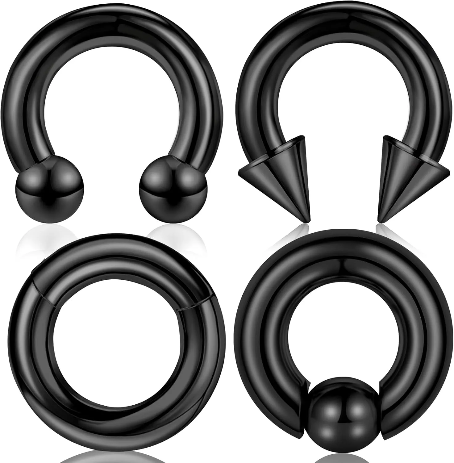 ONESING 4Pcs 8G Septum Ring Kit - Surgical Steel Stretched Piercing Jewelry for Lip, Nose, Helix, Tragus - Hoop Earrings for Women Men, Silver 12mm