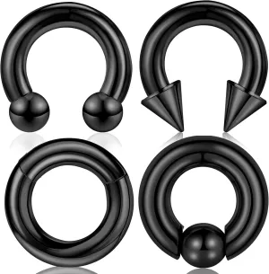 ONESING 4Pcs 8G Septum Ring Kit - Surgical Steel Stretched Piercing Jewelry for Lip, Nose, Helix, Tragus - Hoop Earrings for Women Men, Silver 12mm