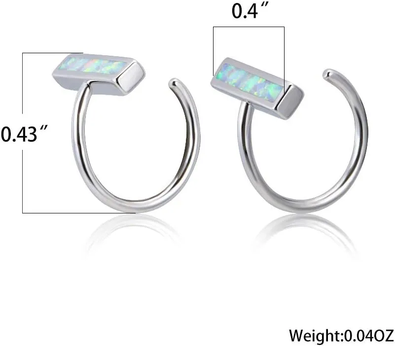 Opal Bar Half Hoop Earrings Minimalist Stick Small Huggie Hoop Earrings Blue Opal Cartilage Stud Earring Statement Hoops Tragus Piercing Earrings Fashion Jewelry Gifts for Women Girls BFF