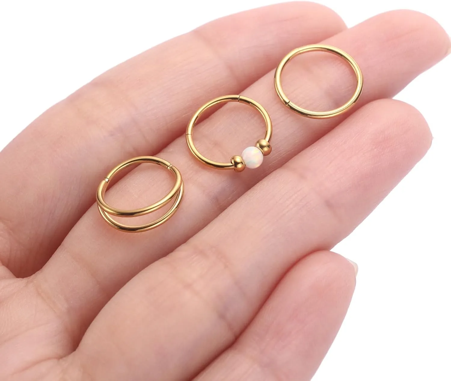 Opal Nose Hoop Rings 18G 20G Double Nose Hoops 316L Surgical Steel Nose Piercing Jewelry 3 PCS Lip Jewelry Septum Ring Cartilage Helix Conch Hoop Earrings Daith Rook Tragus Piercing Jewelry 8mm 10mm