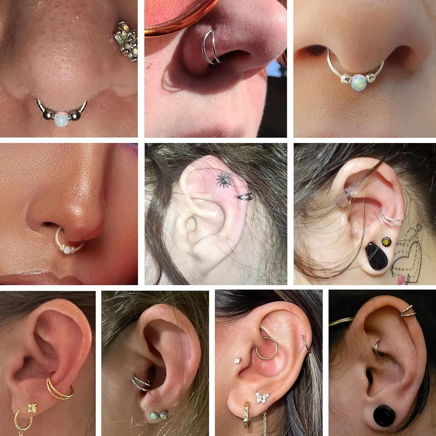 Opal Nose Hoop Rings 18G 20G Double Nose Hoops 316L Surgical Steel Nose Piercing Jewelry 3 PCS Lip Jewelry Septum Ring Cartilage Helix Conch Hoop Earrings Daith Rook Tragus Piercing Jewelry 8mm 10mm