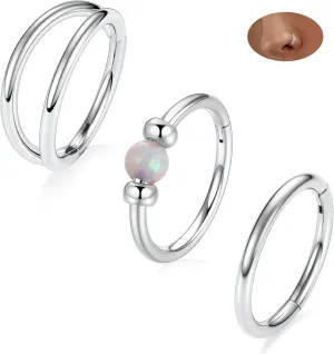 Opal Nose Hoop Rings 18G 20G Double Nose Hoops 316L Surgical Steel Nose Piercing Jewelry 3 PCS Lip Jewelry Septum Ring Cartilage Helix Conch Hoop Earrings Daith Rook Tragus Piercing Jewelry 8mm 10mm
