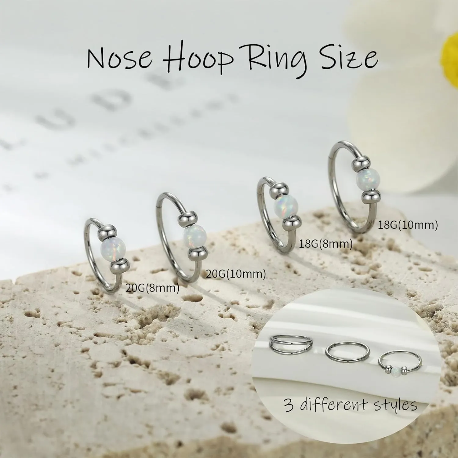 Opal Nose Hoop Rings 18G 20G Double Nose Hoops 316L Surgical Steel Nose Piercing Jewelry 3 PCS Lip Jewelry Septum Ring Cartilage Helix Conch Hoop Earrings Daith Rook Tragus Piercing Jewelry 8mm 10mm