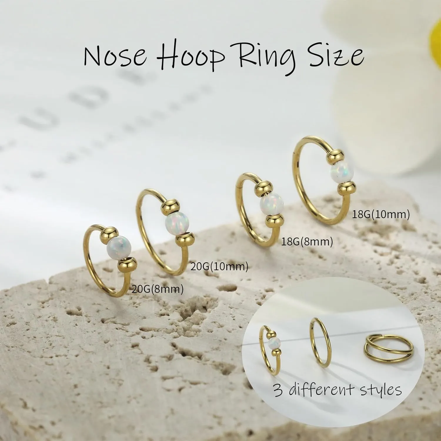 Opal Nose Hoop Rings 18G 20G Double Nose Hoops 316L Surgical Steel Nose Piercing Jewelry 3 PCS Lip Jewelry Septum Ring Cartilage Helix Conch Hoop Earrings Daith Rook Tragus Piercing Jewelry 8mm 10mm