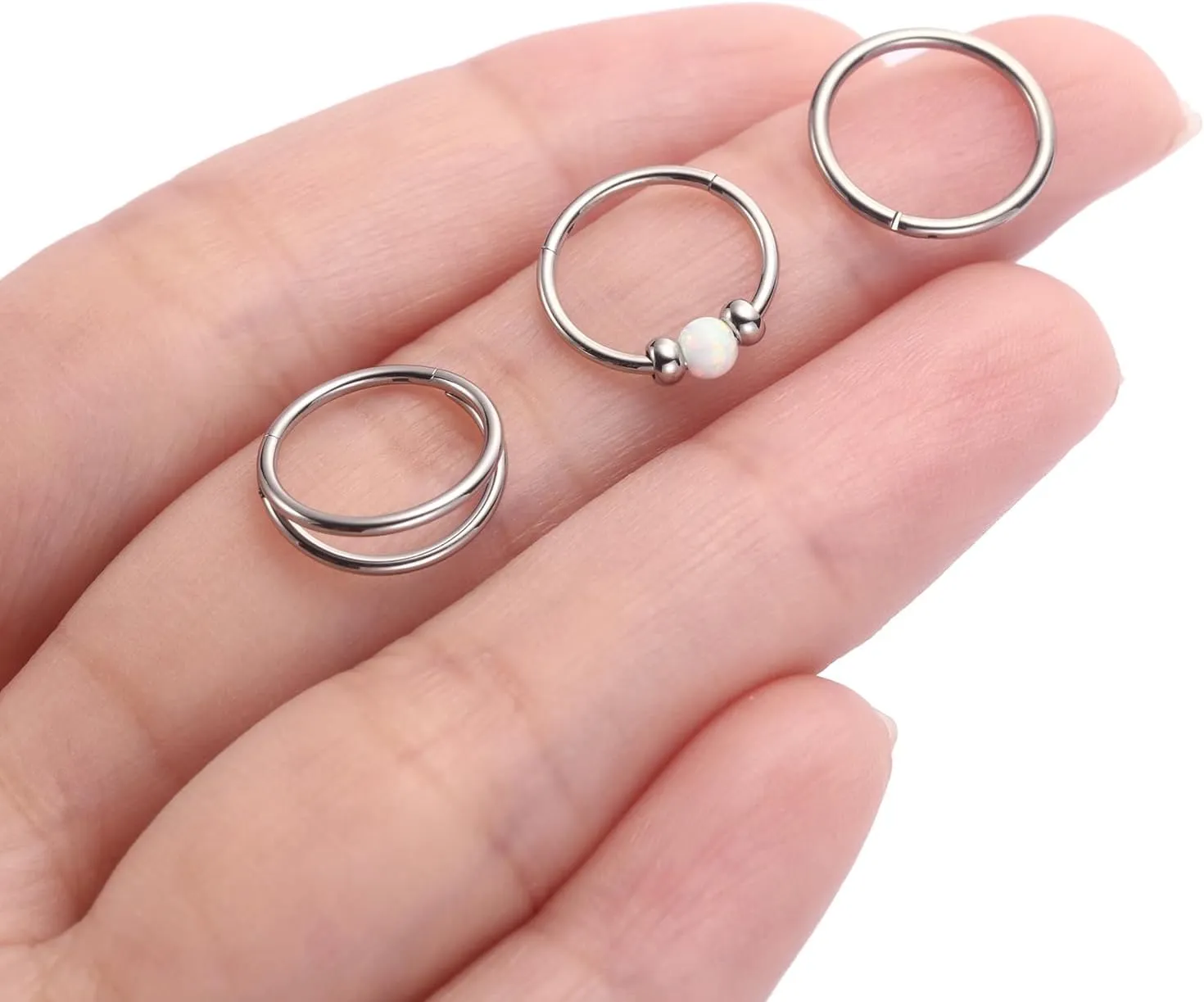 Opal Nose Hoop Rings 18G 20G Double Nose Hoops 316L Surgical Steel Nose Piercing Jewelry 3 PCS Lip Jewelry Septum Ring Cartilage Helix Conch Hoop Earrings Daith Rook Tragus Piercing Jewelry 8mm 10mm