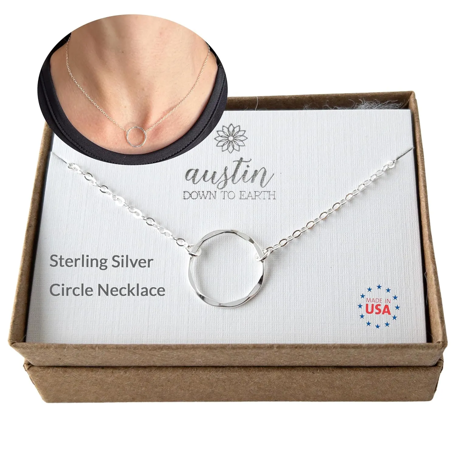 Open Circle Necklace for Women, 14k Gold Filled or Sterling Silver O Ring, Karma or Eternity Choker Layering, Layered Stacked Adjustable Length (Silver, 15-17 inches)