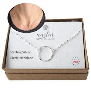 Open Circle Necklace for Women, 14k Gold Filled or Sterling Silver O Ring, Karma or Eternity Choker Layering, Layered Stacked Adjustable Length (Silver, 15-17 inches)