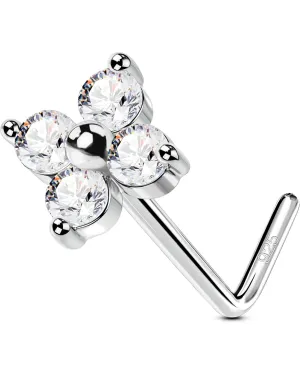 OUFER 20G Nose Studs, 925 Sterling Silver Nose Rings for Women, Clear CZ Nose Rings Studs, Bone L-Shaped Nose Piercings, Nose Nostril Piercing Jewelry