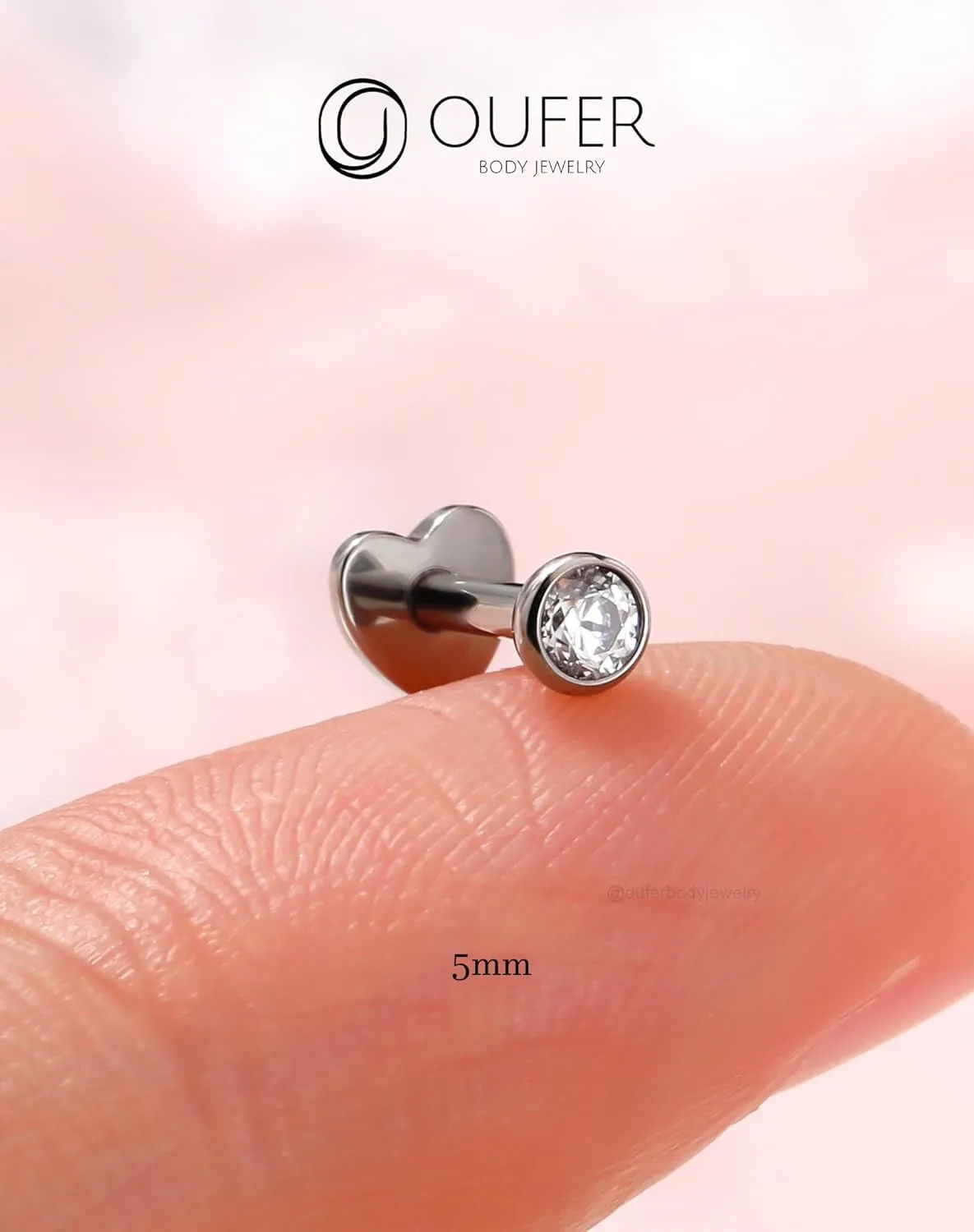 OUFER 2Pcs 16G G23 Titanium Threadless Stud Earrings Flat Back Star Heart Shape Tiny CZ Small Helix Cartilage Tragus Conch Lobe Labret Medusa Piercing Jewelry for Women Men