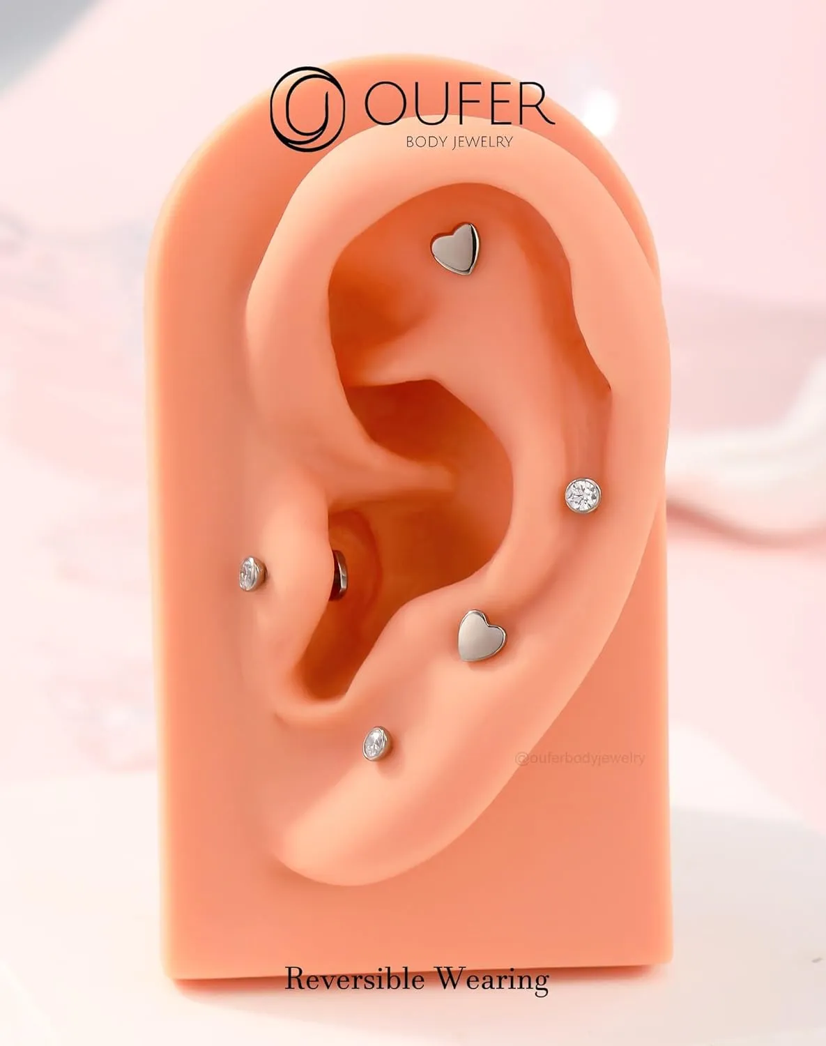 OUFER 2Pcs 16G G23 Titanium Threadless Stud Earrings Flat Back Star Heart Shape Tiny CZ Small Helix Cartilage Tragus Conch Lobe Labret Medusa Piercing Jewelry for Women Men