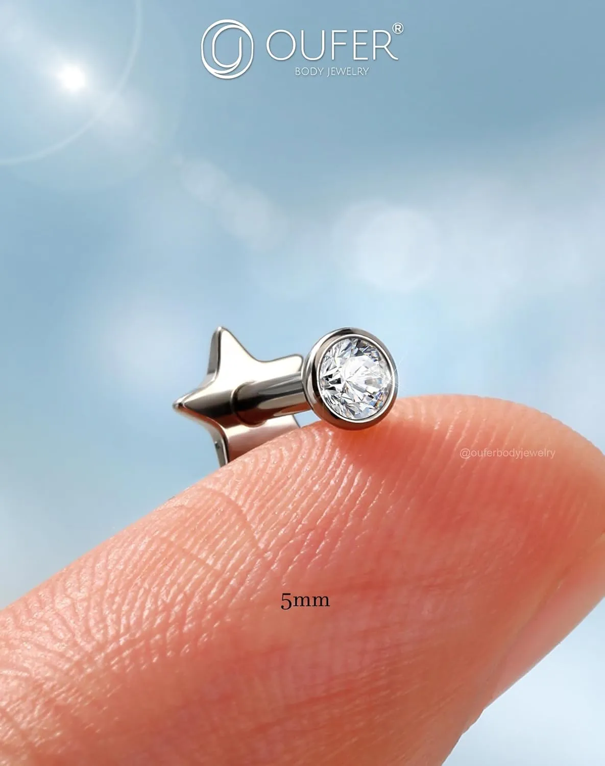 OUFER 2Pcs 16G G23 Titanium Threadless Stud Earrings Flat Back Star Heart Shape Tiny CZ Small Helix Cartilage Tragus Conch Lobe Labret Medusa Piercing Jewelry for Women Men