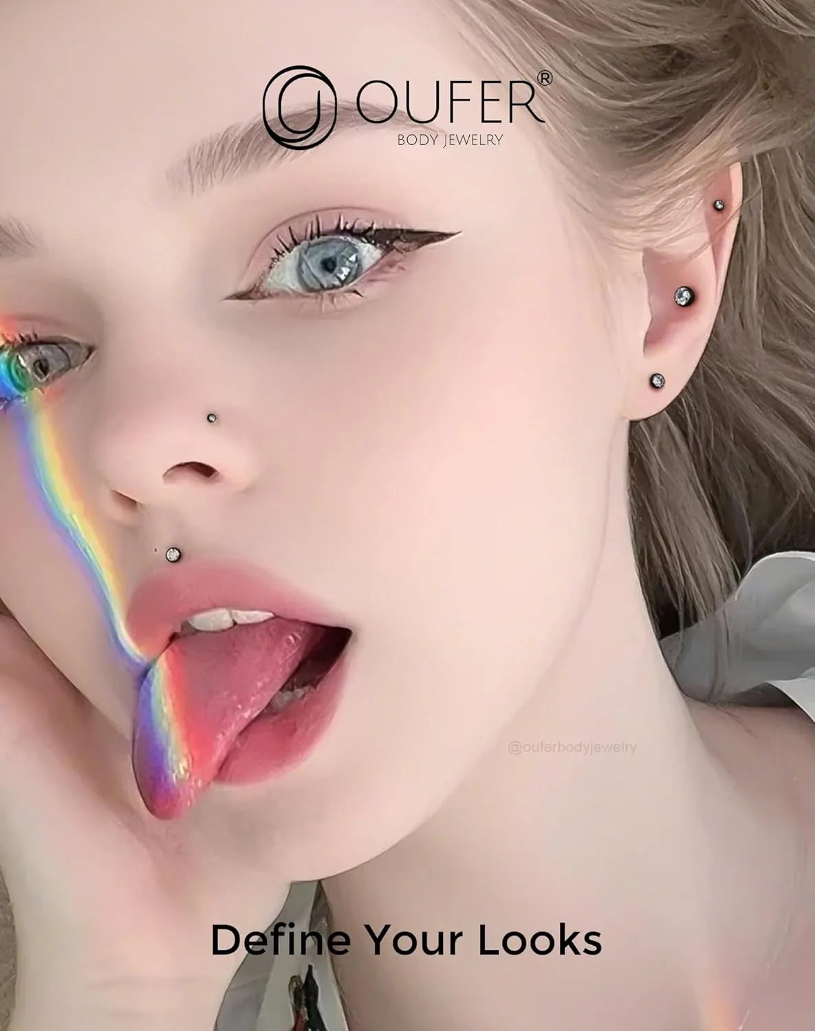 OUFER 2Pcs 20G/18G/16G G23 Titanium Threadless Nose Stud Earrings Flat Back Tiny CZ Small Nose Helix Cartilage Tragus Conch Labret Medusa Monroe Piercing Jewelry for Women Men