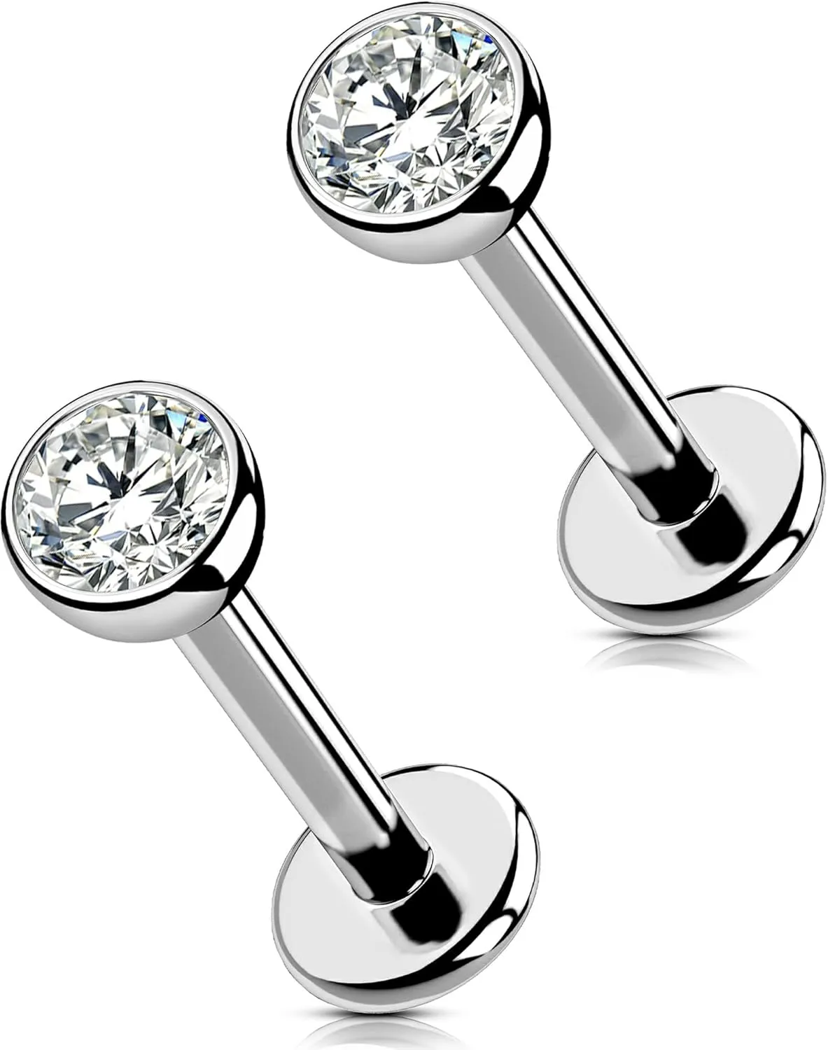 OUFER 2Pcs 20G/18G/16G G23 Titanium Threadless Nose Stud Earrings Flat Back Tiny CZ Small Nose Helix Cartilage Tragus Conch Labret Medusa Monroe Piercing Jewelry for Women Men