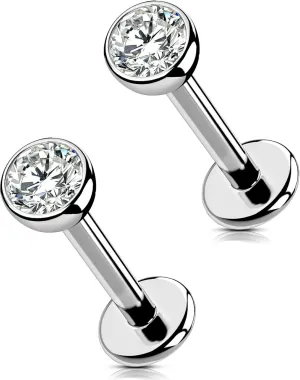 OUFER 2Pcs 20G/18G/16G G23 Titanium Threadless Nose Stud Earrings Flat Back Tiny CZ Small Nose Helix Cartilage Tragus Conch Labret Medusa Monroe Piercing Jewelry for Women Men