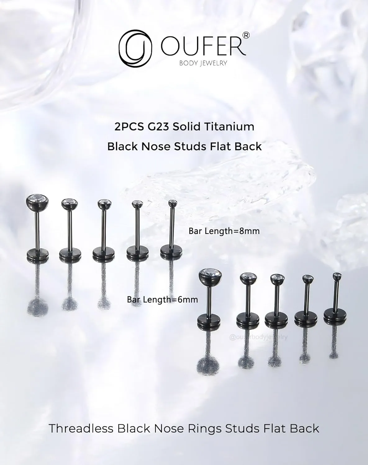 OUFER 2Pcs 20G/18G/16G G23 Titanium Threadless Nose Stud Earrings Flat Back Tiny CZ Small Nose Helix Cartilage Tragus Conch Labret Medusa Monroe Piercing Jewelry for Women Men
