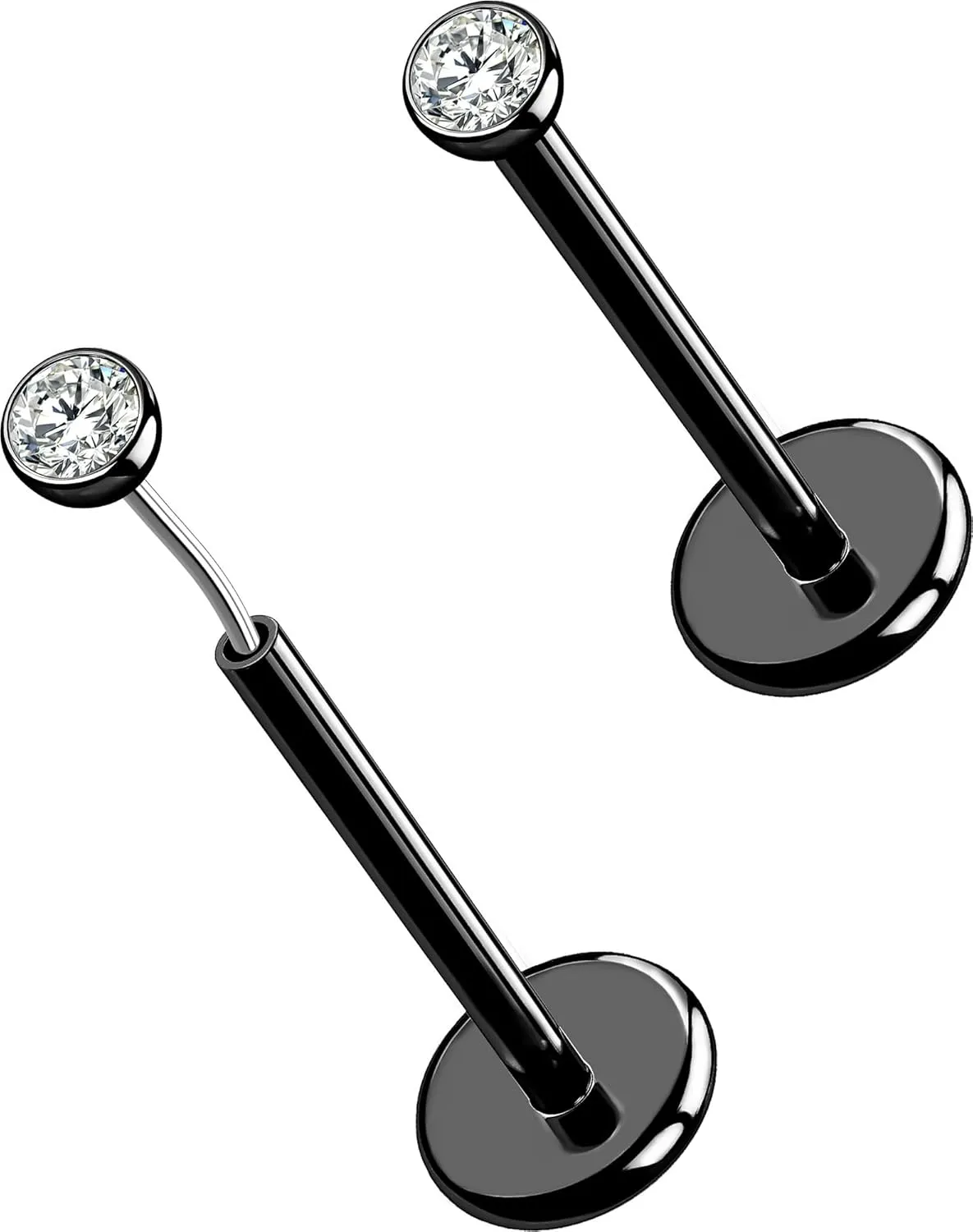 OUFER 2Pcs 20G/18G/16G G23 Titanium Threadless Nose Stud Earrings Flat Back Tiny CZ Small Nose Helix Cartilage Tragus Conch Labret Medusa Monroe Piercing Jewelry for Women Men