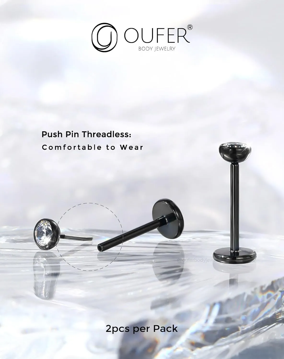 OUFER 2Pcs 20G/18G/16G G23 Titanium Threadless Nose Stud Earrings Flat Back Tiny CZ Small Nose Helix Cartilage Tragus Conch Labret Medusa Monroe Piercing Jewelry for Women Men