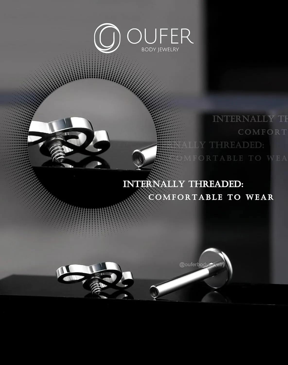 OUFER 3Pcs Helix Piercing Jewelry, Music 316L Stainless Steel Cartilage Earring Flat Back, Internally Threaded 16G Silver Tragus Conch Labret Medusa Piercing Jewelry for Women Men