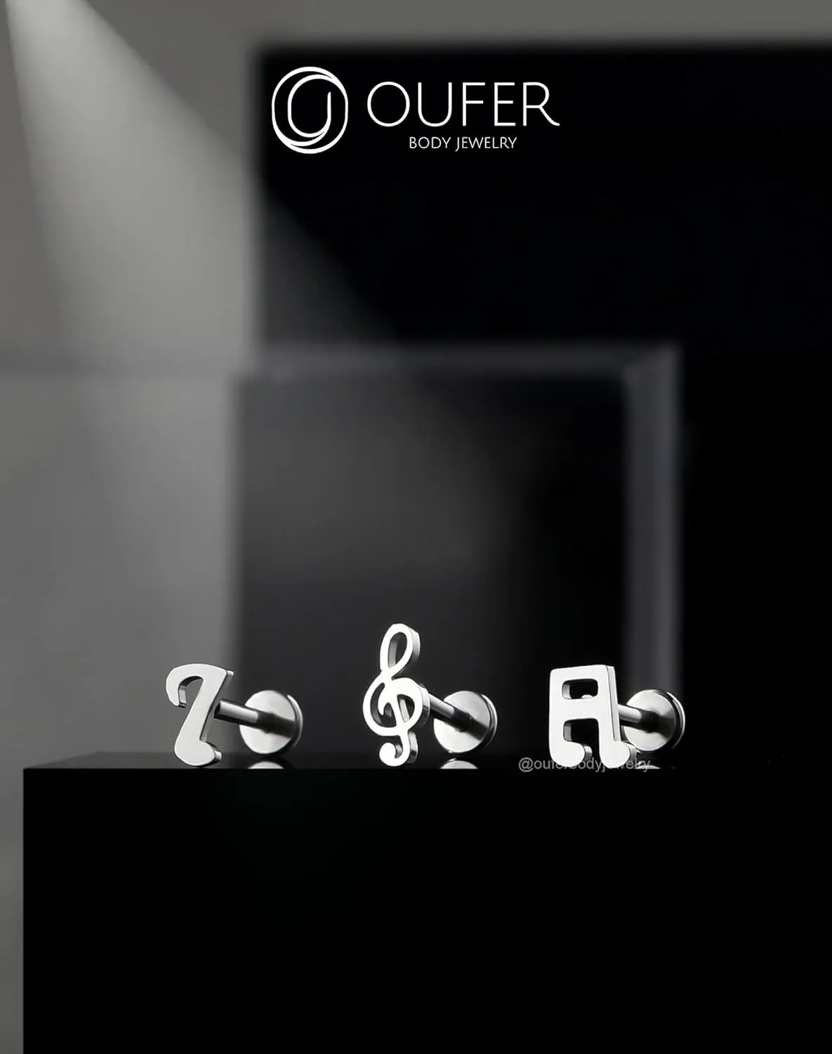 OUFER 3Pcs Helix Piercing Jewelry, Music 316L Stainless Steel Cartilage Earring Flat Back, Internally Threaded 16G Silver Tragus Conch Labret Medusa Piercing Jewelry for Women Men