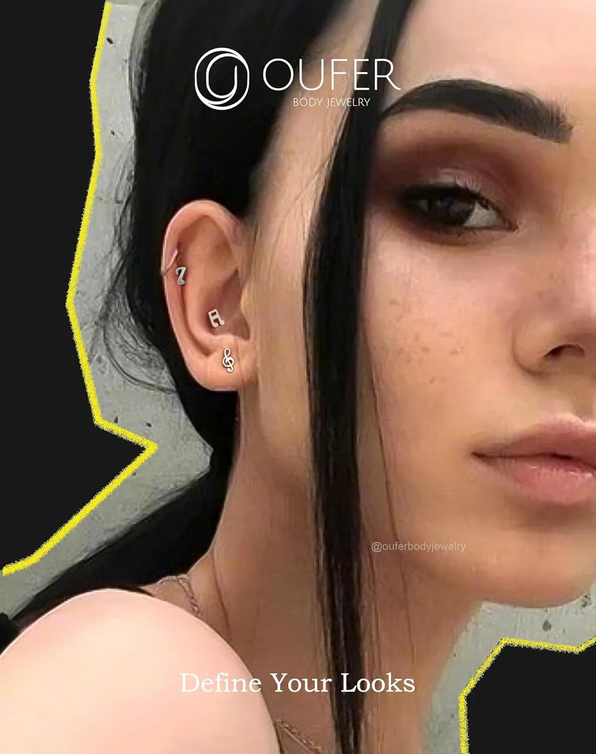 OUFER 3Pcs Helix Piercing Jewelry, Music 316L Stainless Steel Cartilage Earring Flat Back, Internally Threaded 16G Silver Tragus Conch Labret Medusa Piercing Jewelry for Women Men