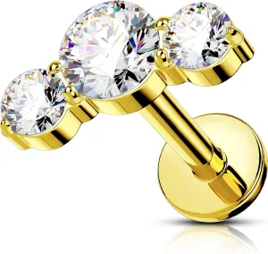 OUFER Cartilage Helix Earring Studs, 316L Stainless Steel 16G Silver Gold Push in Threadless Cartilage Earring Flat Back with CZ, Lip Labret Rings for Women and Men