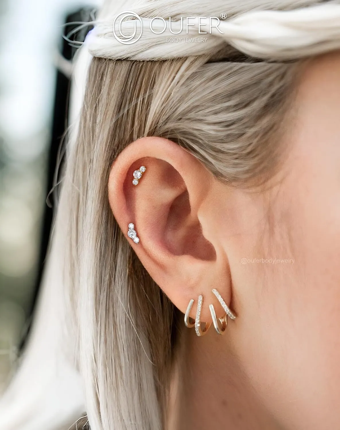 OUFER Cartilage Helix Earring Studs, 316L Stainless Steel 16G Silver Gold Push in Threadless Cartilage Earring Flat Back with CZ, Lip Labret Rings for Women and Men