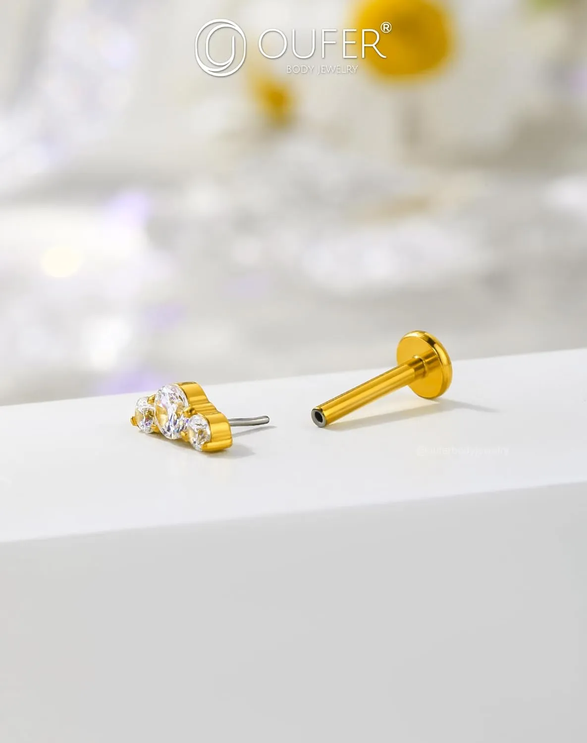 OUFER Cartilage Helix Earring Studs, 316L Stainless Steel 16G Silver Gold Push in Threadless Cartilage Earring Flat Back with CZ, Lip Labret Rings for Women and Men