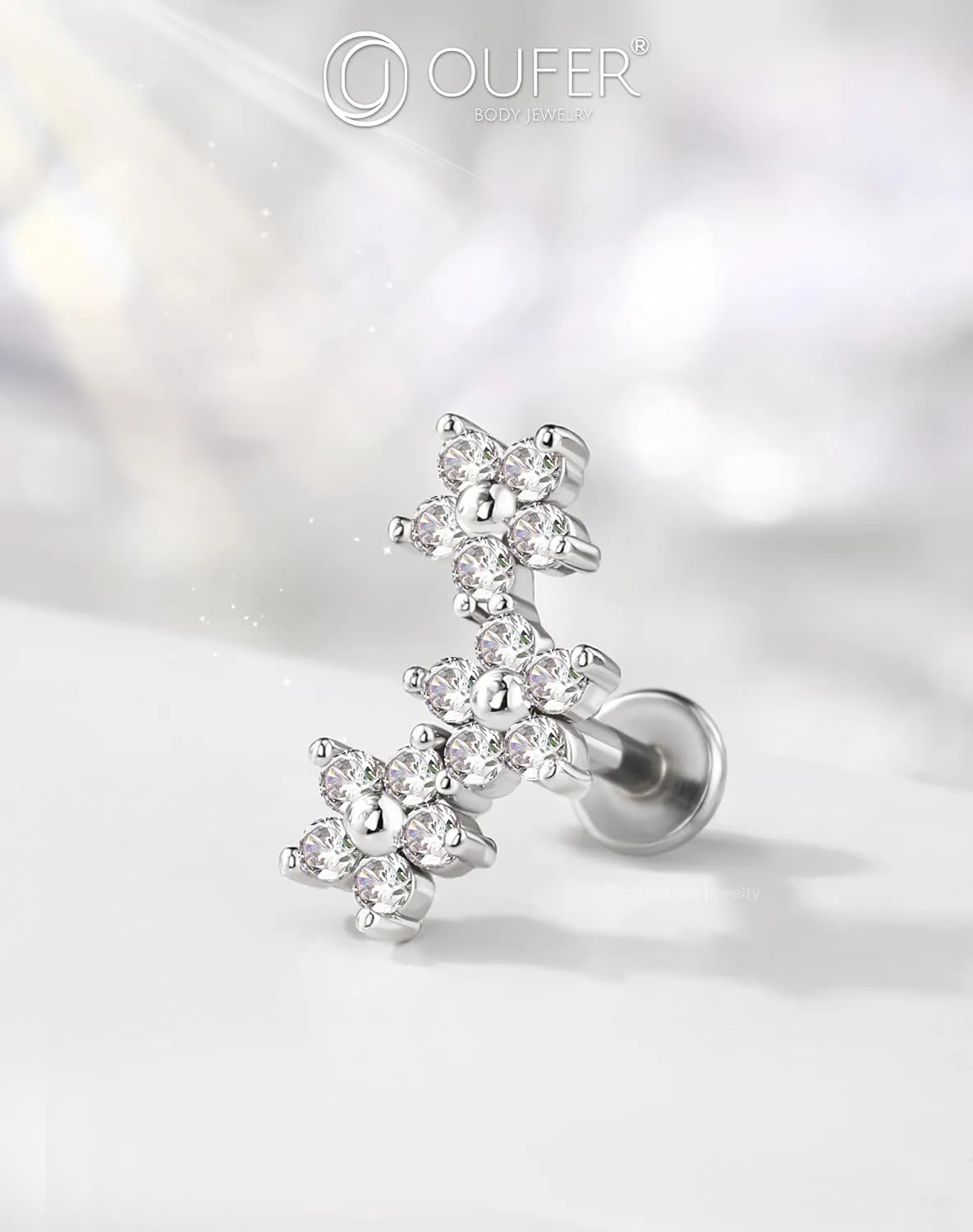 OUFER Helix Earring Stud, Curved Flower Stud Earrings Flat Back 316L Stainless Steel 16G Internally Threaded Cartilage Helix Conch Earrings for Women Men