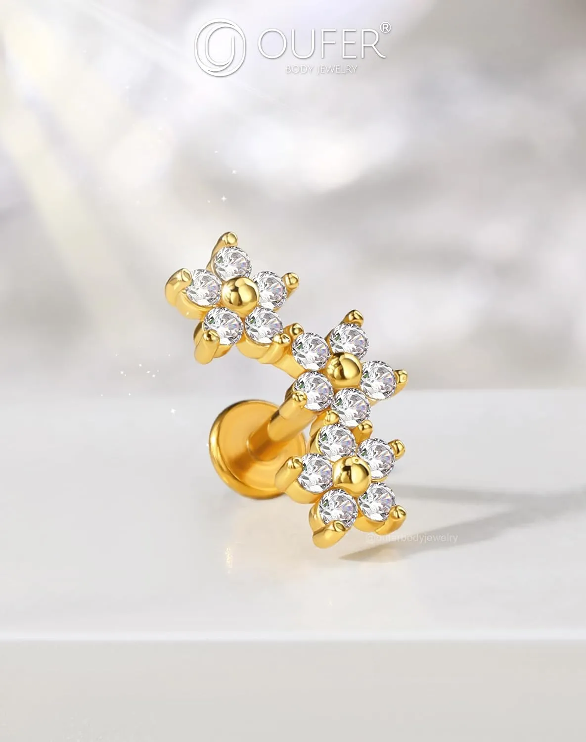 OUFER Helix Earring Stud, Curved Flower Stud Earrings Flat Back 316L Stainless Steel 16G Internally Threaded Cartilage Helix Conch Earrings for Women Men