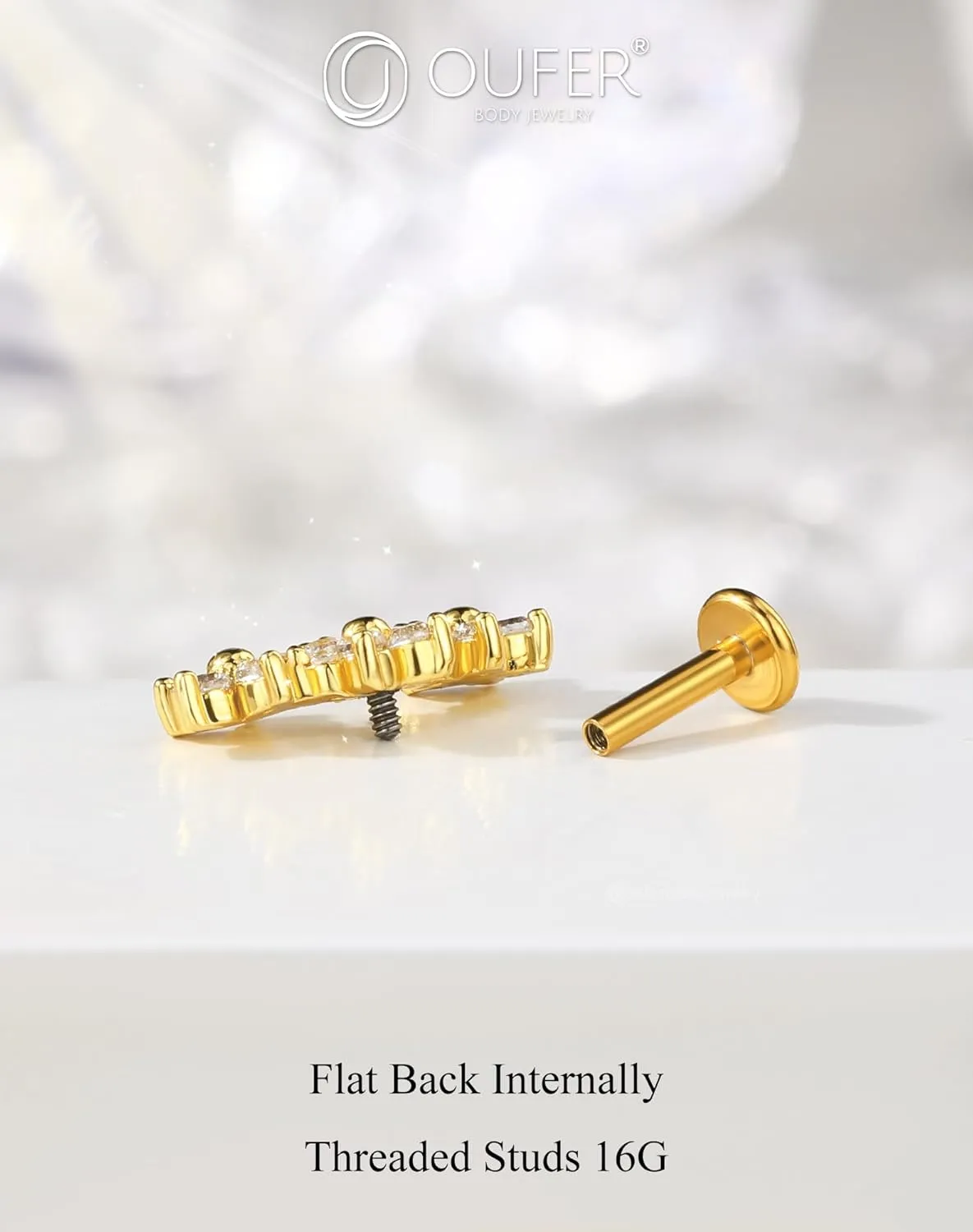 OUFER Helix Earring Stud, Curved Flower Stud Earrings Flat Back 316L Stainless Steel 16G Internally Threaded Cartilage Helix Conch Earrings for Women Men