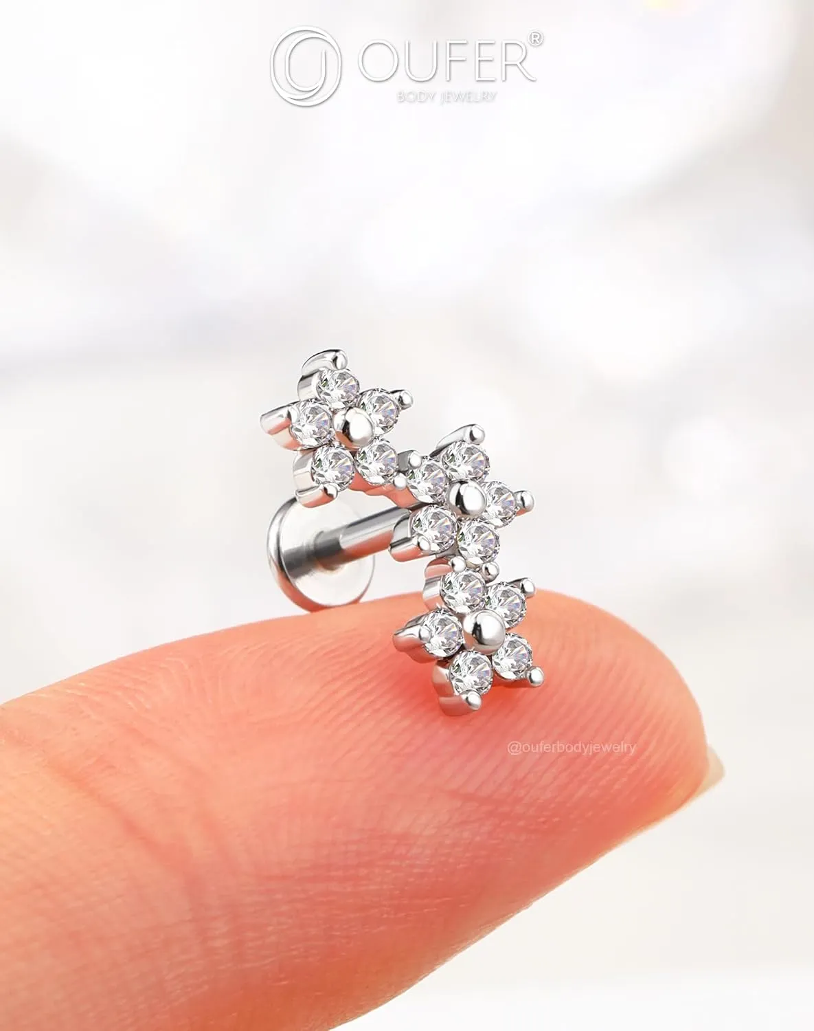 OUFER Helix Earring Stud, Curved Flower Stud Earrings Flat Back 316L Stainless Steel 16G Internally Threaded Cartilage Helix Conch Earrings for Women Men