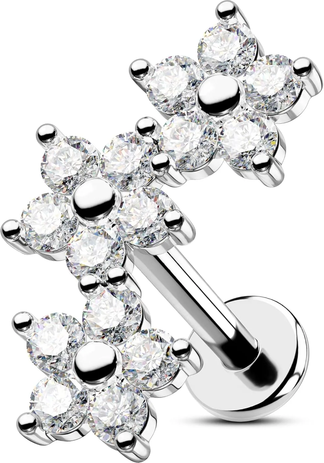 OUFER Helix Earring Stud, Curved Flower Stud Earrings Flat Back 316L Stainless Steel 16G Internally Threaded Cartilage Helix Conch Earrings for Women Men