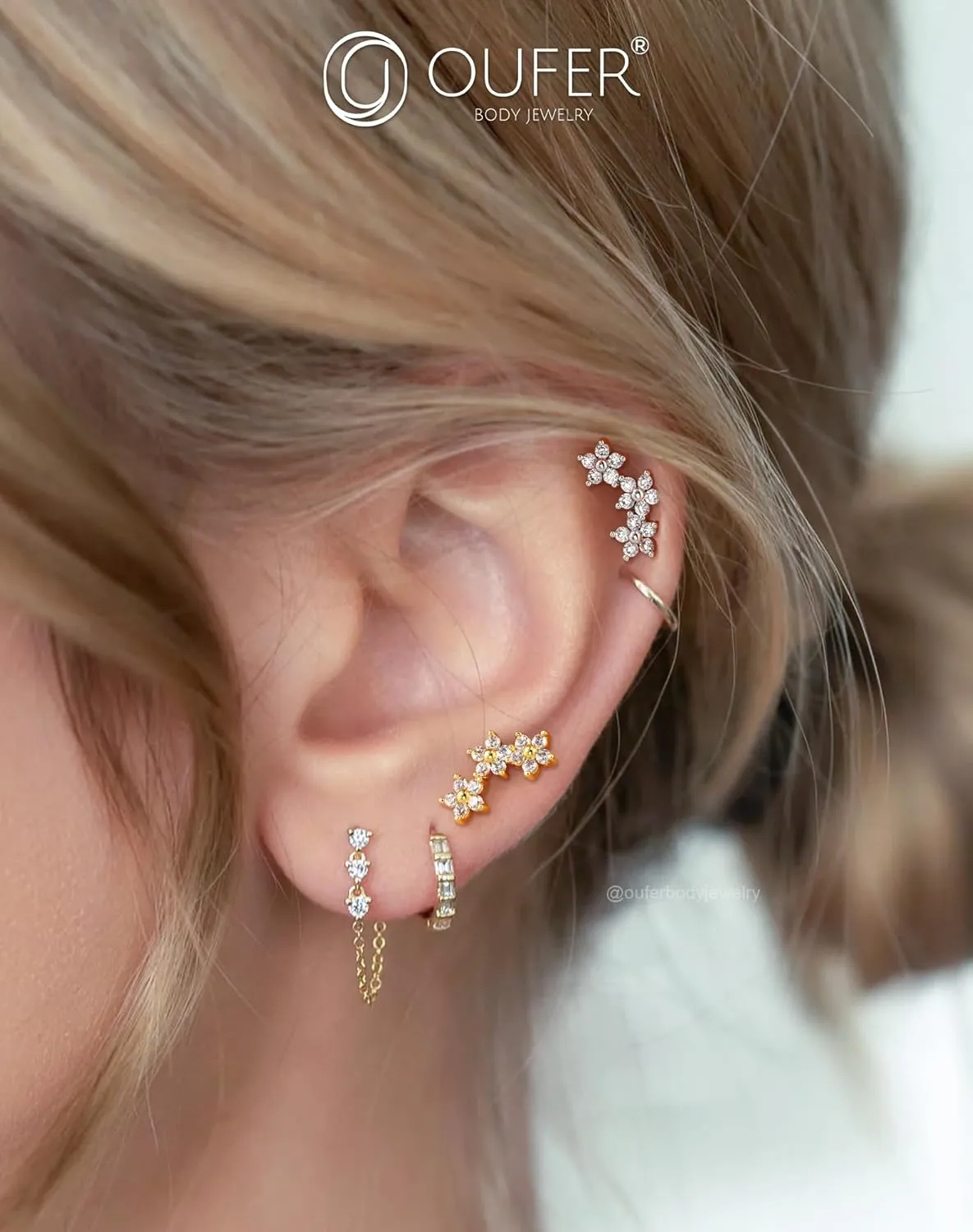 OUFER Helix Earring Stud, Curved Flower Stud Earrings Flat Back 316L Stainless Steel 16G Internally Threaded Cartilage Helix Conch Earrings for Women Men