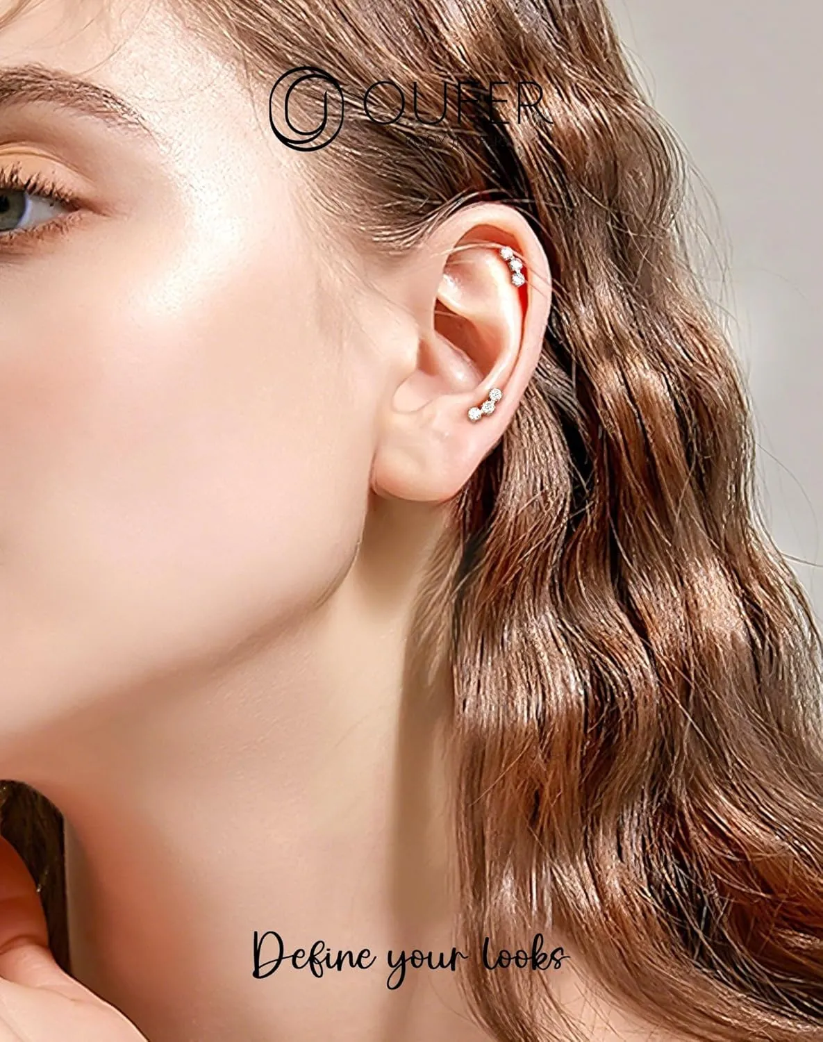 OUFER Helix Piercing Jewelry, Fancy Curved Stud Earrings Flat Back 316L Stainless Steel 16G Threadless Cartilage Helix Conch Earrings for Women Men